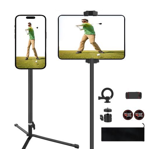 PrecisionMasterゴルフ三脚-高耐久アルミニウム製マグネット搭載|35-135 cm伸縮13インチiPad対応スイング分析ゴルフ撮影用三脚マグネット式スマホホルダーSNSやYouTubeでのゴルフコンテンツ制作に