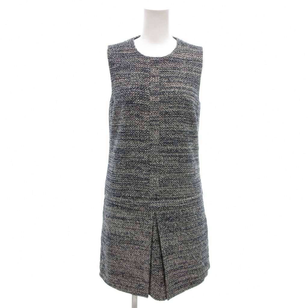 セオリー Theory ワンピース ひざ丈 0 紺 ネイビー 白 ホワイト ノースリーブ ラウンドネック |NL GY 60