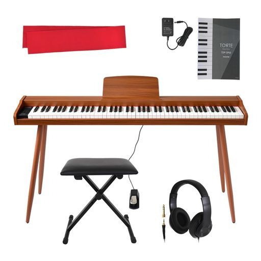 TORTEトルテ電子ピアノ88鍵盤セミウェイトキーフルスケール日本語表記128ボイス木製筐体ライトブラウンTDP-SP 03 WL|LBスターターセット