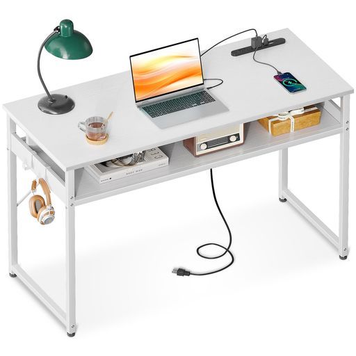 ODK机pcデスクパソコンデスク幅100 cmゲーミングデスク収納付きコンセント付き勉強机computerdesk桌子ワークデスク电脑桌フック 付きコンパクトテレワーク用省スペース組立簡単白い