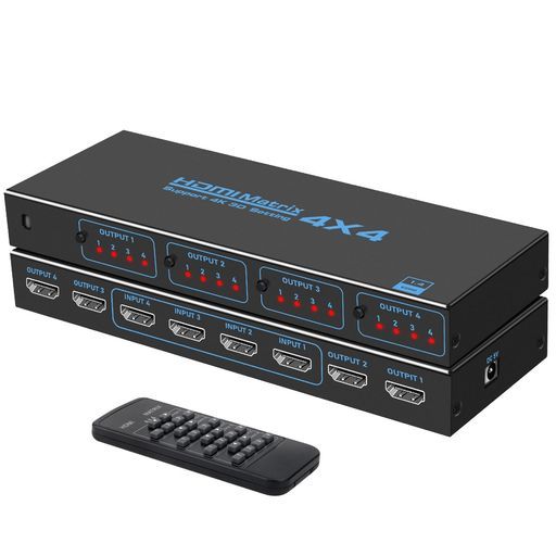 HDMI切替器スプリッター4入力4出力HDMI分配器セレクターHDMIマトリックススイッチャー4 KUHD対応リモコン付き4画面分配HDMI 1.4対応 1080 P 60 Hz 3 D RGB 4 YUV