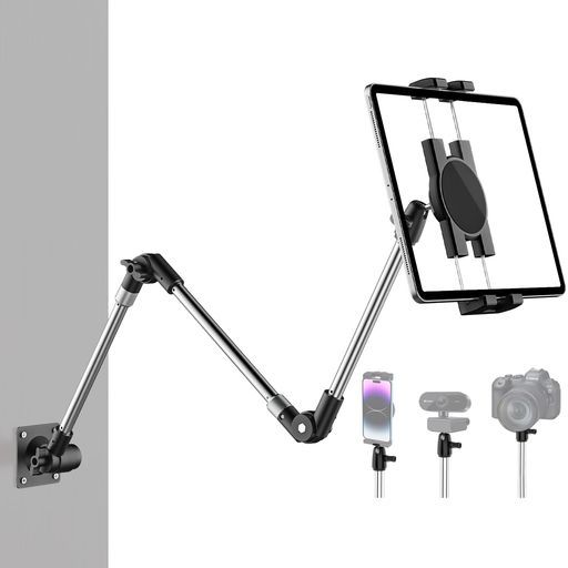 Phichy壁掛タブレットホルダー 金属折り畳み式のアーム スマホスタンド|タブレットiPad壁掛けキッチン|居間|オフィス用自由調節360度回転日本語説明書付き4.7~13インチ全機種対応iPadPro|Air…