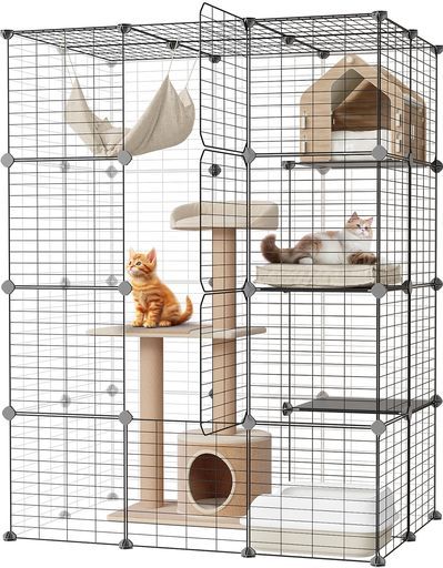 Topzoo猫ケージ大型3段多頭飼いキャットケージ大型猫猫用ケージ広い組立簡単組替え自由おしゃれキャットケージ大きい足場ワイド増やせる脱走防止室内飼い日本語説明書付き幅105 x奥行き7…