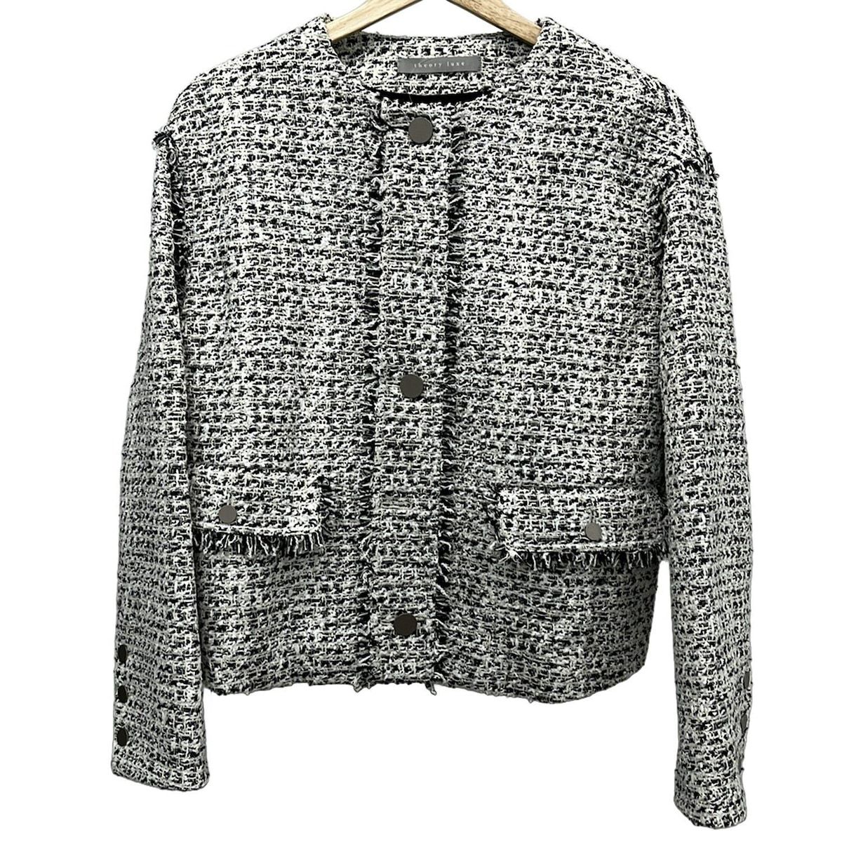 theory luxe セオリーリュクス ジャケット サイズ38 M レディース - 白×黒 長袖|ツイード|春|秋