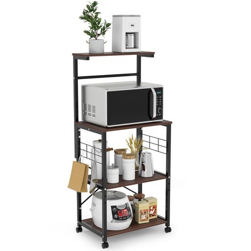 DEWELキッチンラックキッチンワゴンスリムレンジ台食器棚幅60 x奥行40 x高さ150 cmレンジラックレンジボードベイカーラックカウンターキッチンキッチン収納スライド棚四段式高さ調整可動棚5…
