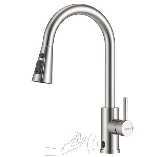 DAYONEタッチレスキッチン水栓SUS 304ステンレス製引出し式 ム感応式360°回転3機能スプレー付き自動赤外線センサーキッチンタップシングルハンドル混合水栓標準G 1 2’’対応日本語…