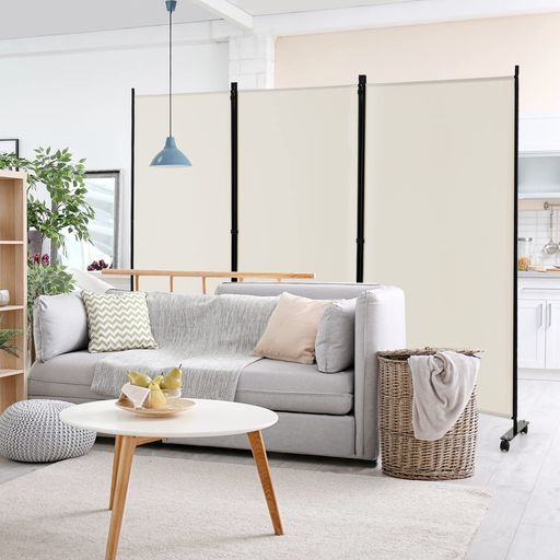 GYMAXパーテーション3連260 cm間仕切りキャスター付き布タイプ自立式オフィスクリニックお家目隠しベージュ