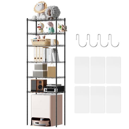 AEEZO 6段スチールラック幅55 x奥行30 x高さ150 cmメタルラックキッチンラック棚ラック収納ラック耐荷重90 kg高耐久ストレージシェルビング高さ調節 防サビ加工食器棚メタルシェルフスチール…