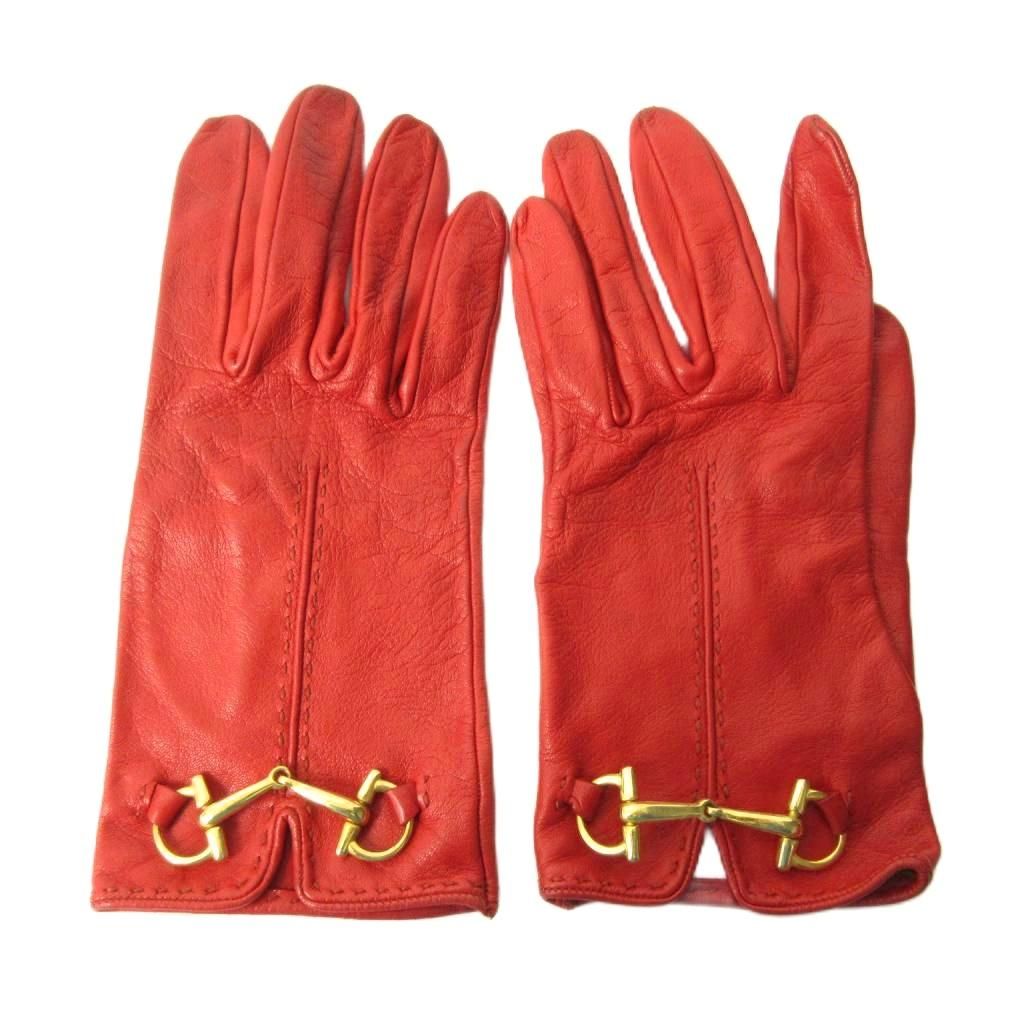 グッチ GUCCI 手袋 グローブ ホースビット レザー 赤 レッド 0105