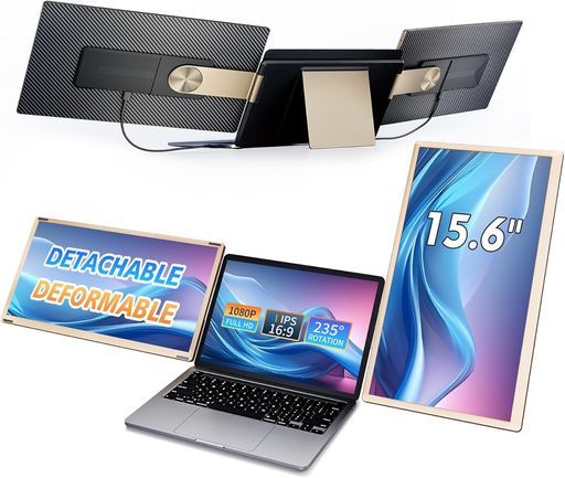 Laptomoトリプルモニター15.6インチ デュアルモバイルモニターIPS ダブルディスプレイ ノートパソコンモニター2画面|3画面PC拡張ディスプレイ‘’折りたたみ式180°回転HDMI|Type-C