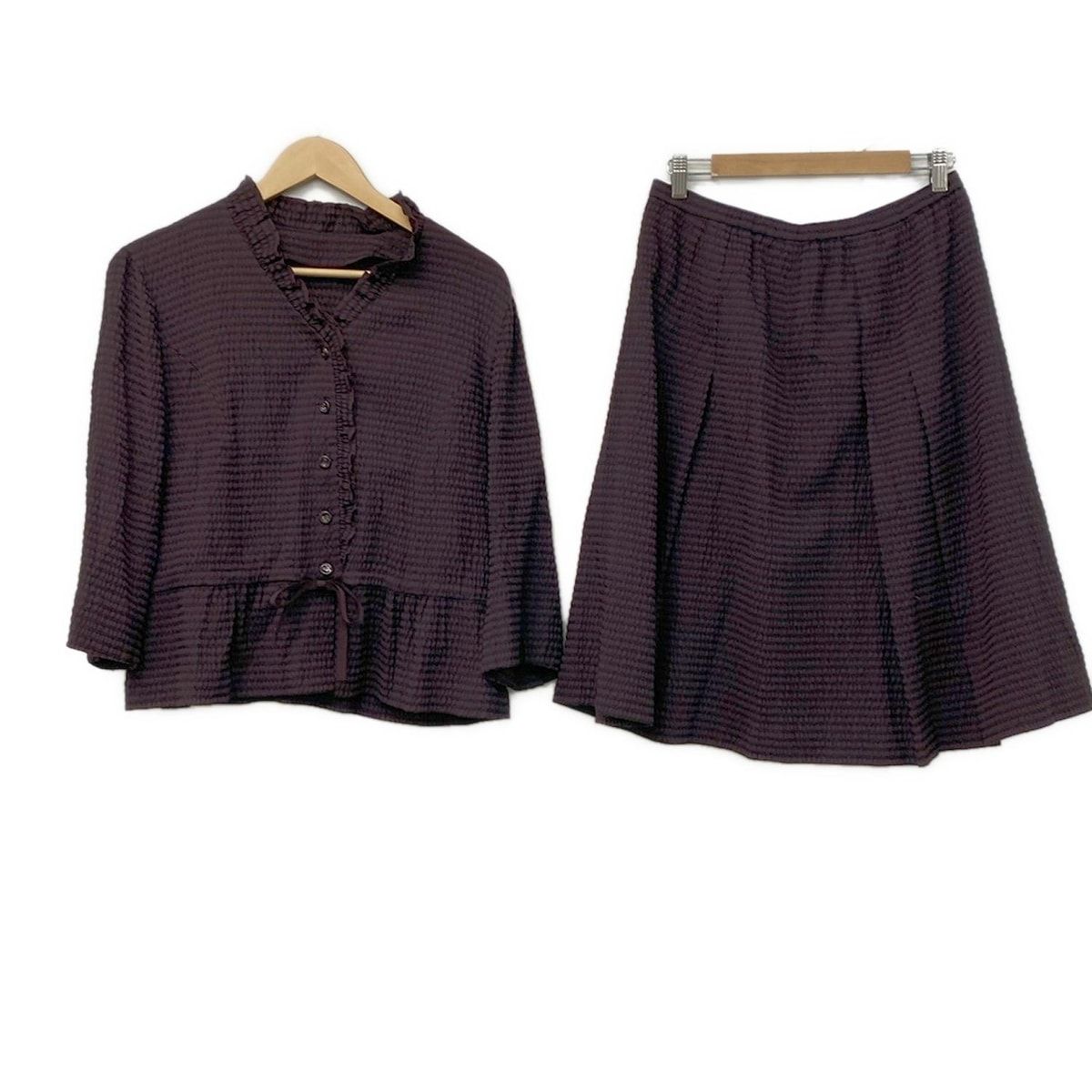 Leilian レリアン スカートスーツ レディース - ダークブラウン×黒 ボーダー