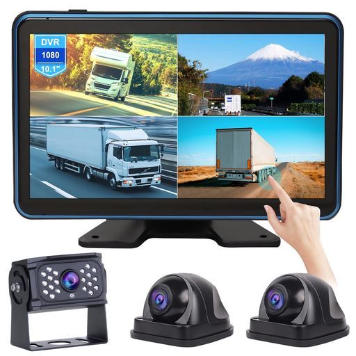 OBESTバックモニター10.1インチサイドカメラIPS全周囲カメラ後付け電子サイドミラーAHDバックカメラループ録画自動録画画面分割表示機能正像-鏡像ガイドラインON|OFF 3台トラックカメラ付属1…