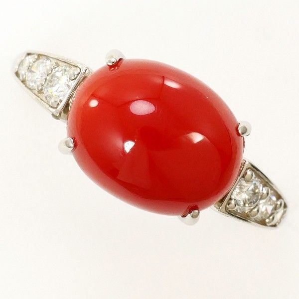 PT 999 リング ring 指輪 10号 サンゴ 2.00 ダイヤ 0.18 総重量約3.0 g