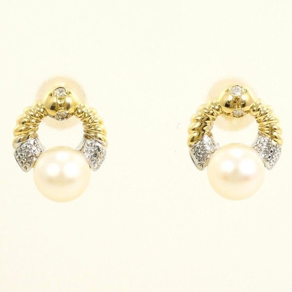 K 18 YGWG ピアス pierced earrings パール 真珠 ダイヤ 総重量約2.3 g