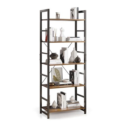 LeYoiオープンシェルフラック本棚棚大容量多機能収納ラック木製ラック本棚おしゃれシェルフ寝室リビングルームホームオフィス レトロ5段