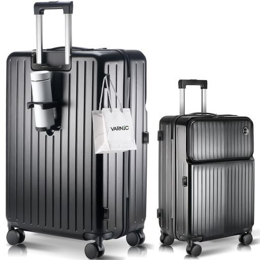 VARNIC スーツケーストップオープン式多機能キャリーバッグUSBポート付きカップホルダー付きキャリーケース三段階調節キャリバーABS PC超軽量耐衝撃振動軽減静音360度回転ダブルキャスタ…