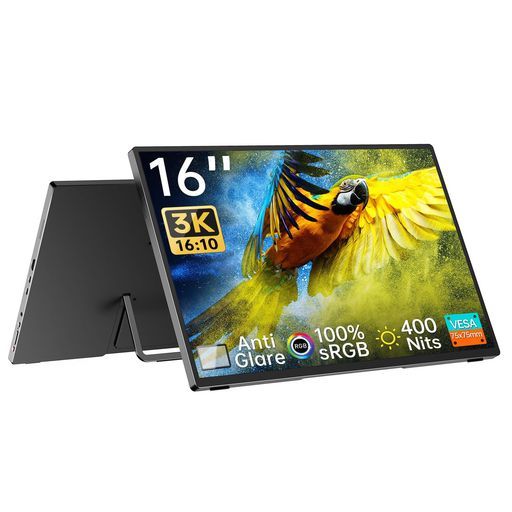 Intehillモバイルモニター3 kモニター16インチAG非光沢IPSパネル3072 x 1920黄金比16対10ノートパソコンデュアルモニター自立型sRGB 広色域400 nits高輝度