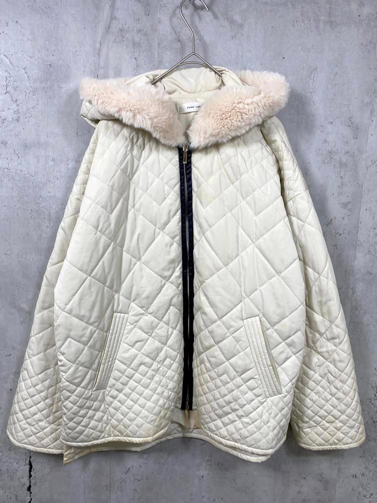 Eimee Law エイミーロウ 定価24200円 パネルダイヤキルト フーディミドル丈 コート size 38|アイボリー ◆ ◎レディース