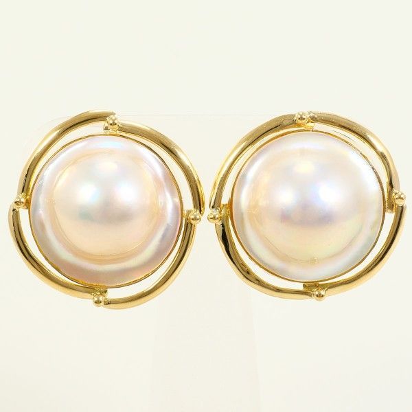 K 18 YG イヤリング clip-on earrings マベパール 真珠 総重量約9.1 g