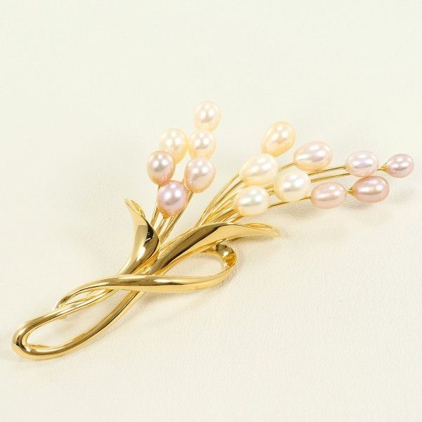 K 18 YG ブローチ brooch パール 真珠 カード鑑別書 総重量約10.9 g
