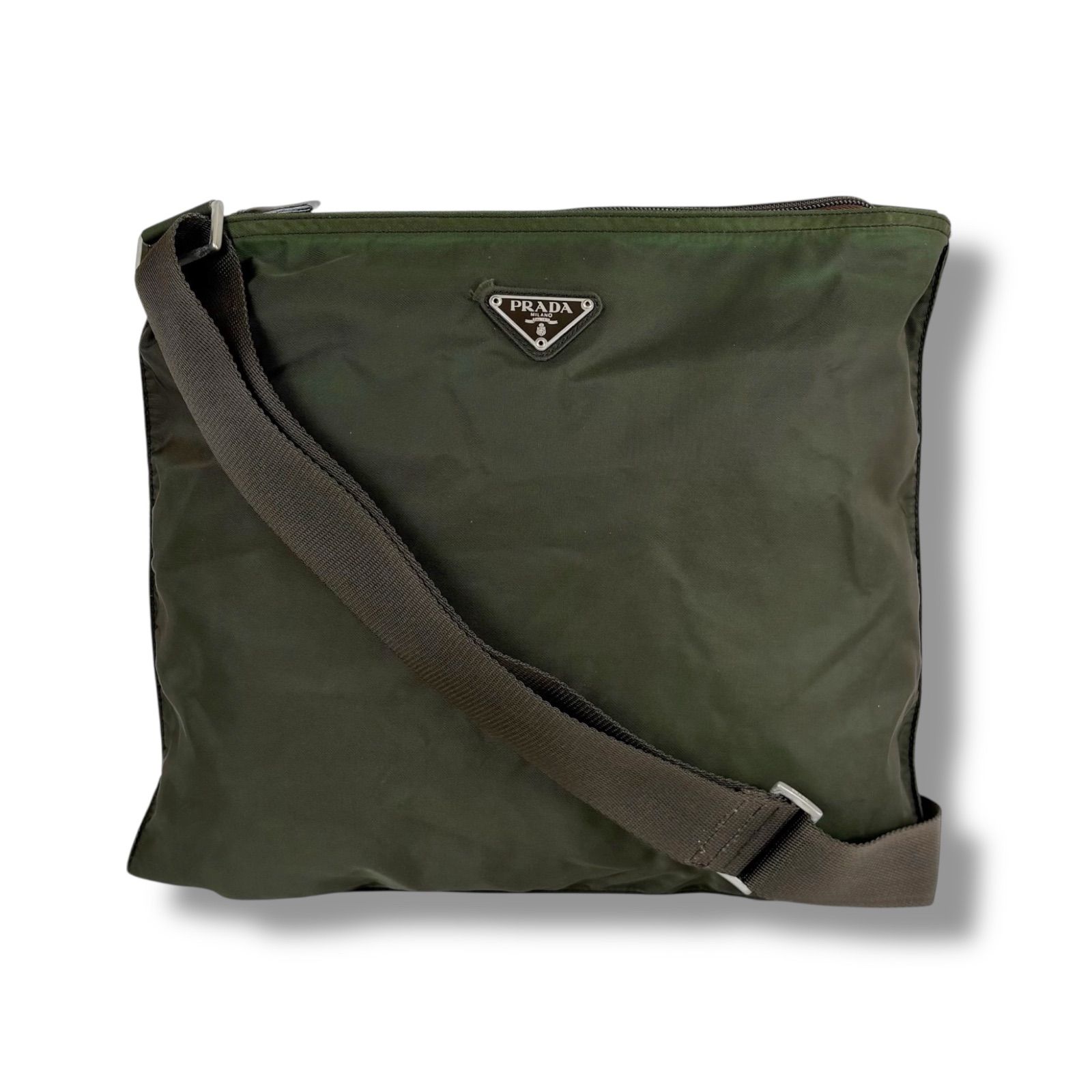 PRADA プラダ トライアングルロゴ ショルダーバッグ クロスボディバッグ カーキ グリーン テスートナイロン