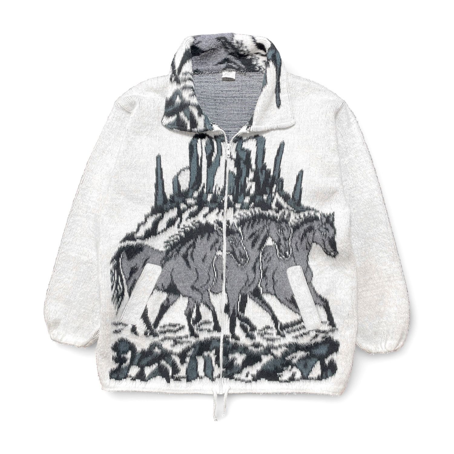 USA 古着 エクアドル製 ヴィンテージ ジップアップ アクリルニット フルジップ ジャケット ブルゾン 馬柄 メンズXL AK 0369