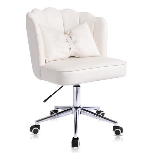 デスクチェアおしゃれ PUレザー学習椅子 花びらのような背中のデザイン ドレッサー椅子可愛い 取り外し な腰パッド付き オフィスチェア360°回転 高さ調節 レ…