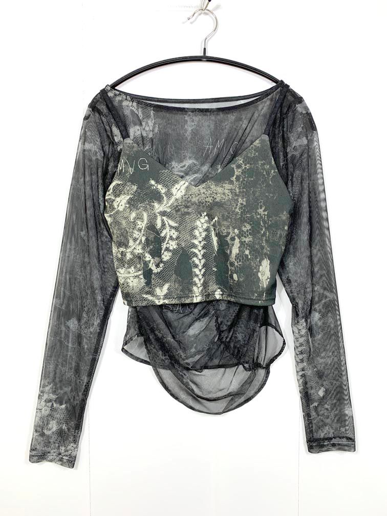 Ameri VINTAGE アメリヴィンテージ ヴィンテージレース柄 シアートップス|ブラトップ sizeF|M|黒 ◎レディース