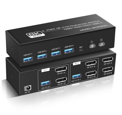 60 Hz|4 K 144 Hzkvmスイッチ2入力2出力HDMI 2.15 GbpDP 1.44ポートUSB-A出力USB 3.0切替器2台PC 2台モニター対応マウス キーボード プリンター USBメモリ共有 なkvm