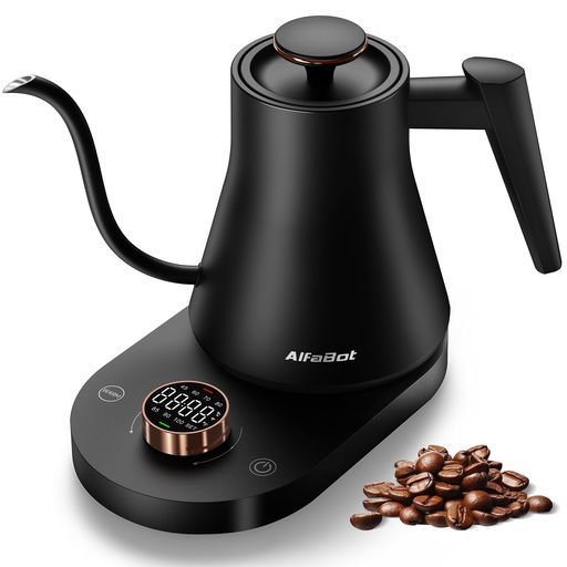AlfaBot電気ケトル温度調節コーヒーケトル細口ドリップケトル1° C単位温度設定1.0 L大容量空焚き防止急速沸騰8時間保温LED表示パネル電気ポットお手入れ簡単お茶コーヒー
