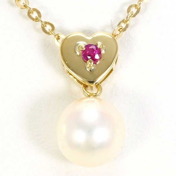 K 14 YG ネックレス necklace パール 真珠 ルビー 総重量約2.2 g 約38 cm
