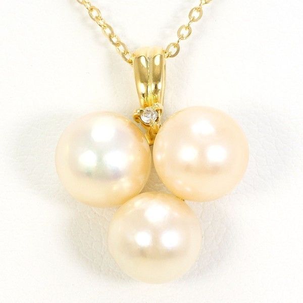 K 18 YG ネックレス necklace パール 真珠 ダイヤ 0.01 総重量約3.2 g 約45 cm