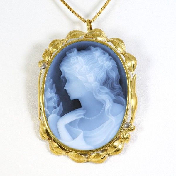 PT 900 K 18 YG ネックレス necklace ブローチ brooch ストーンカメオ カード鑑別書 総重量約23.1 g 約42 cm
