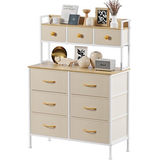 段棚タンス9杯ハイチェスト収納チェスト ドレッサー|化粧台 テーブル幅85 cmマルチチェスト収納棚棚付き布製引き出し洋服 衣類収納 衣装ケース箪笥おしゃれ 高通気性カチオ…