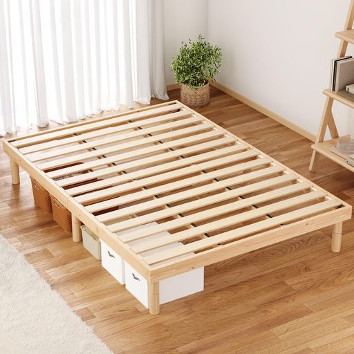 SuperKois ベッドベッドフレームダブルすのこベット天然無垢パイン3段階高さ調節頑丈耐荷重200 kg静音天然木湿気対策ナチュラル