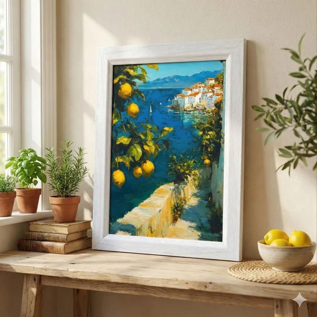 地中海 アート 絵画 レモン 油彩風 インテリア 2L額付き 置き型 カフェ