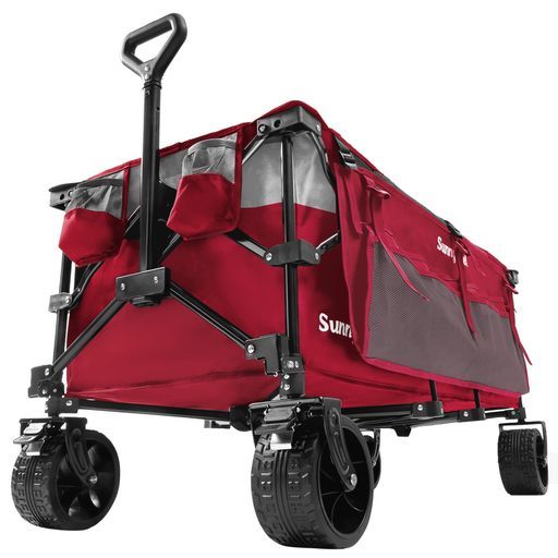 SunnyFeel 300 L高耐荷重250 kgキャリーワゴンアウトドアワゴン折りたたみキャリーキャンプカートキャンプキャリー大容量アウトドア用キャリーカート4輪コンパクト静音ワンタッチ収束型自立…