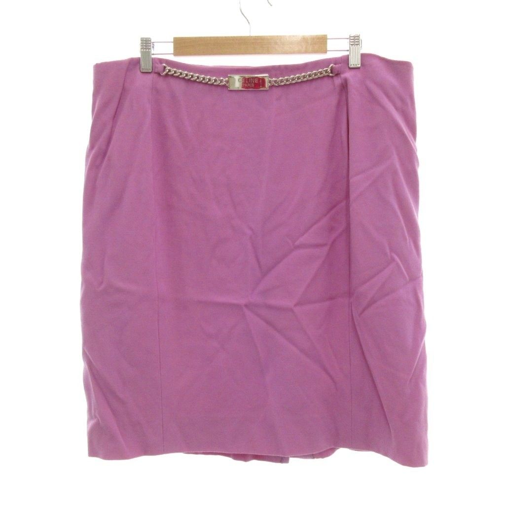 セリーヌ CELINE 正規 ヴィンテージ スカート ウール 大きいサイズ 46 紫 パープル |UO