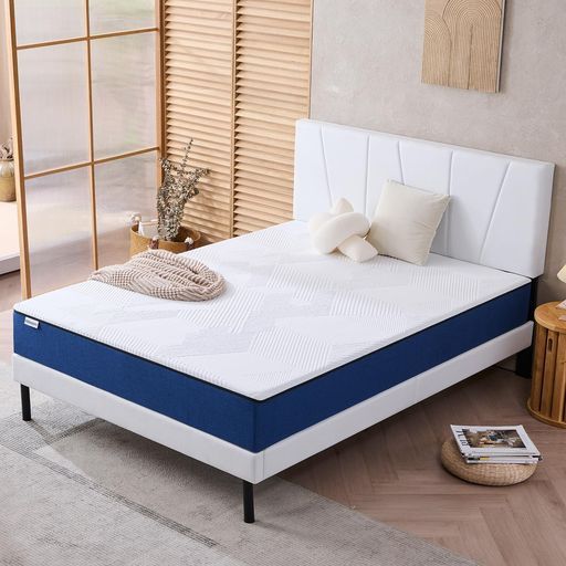 Hillmoonriセミダブルマットレス厚さ20 cm低反発メモリーフォーム-高密度ポリウレタンフォーム体圧分散やわらかめ綿 カバー通気性圧縮梱包ブルー