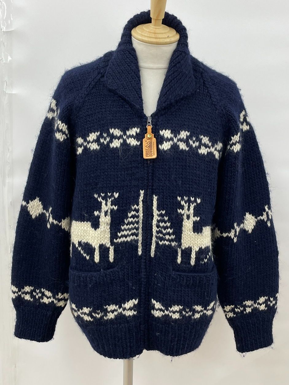 ファーストダウン FIRST DOWN カウチンニット L ネイビー ジャケット