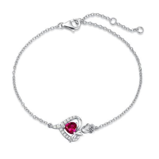 ブレスレットレディース 誕生石ルビー薔薇モチーフプラチナメッキシルバー925ホワイトデーお返しギフトジュエリーアクセサリー プレゼントラッピング用品付き