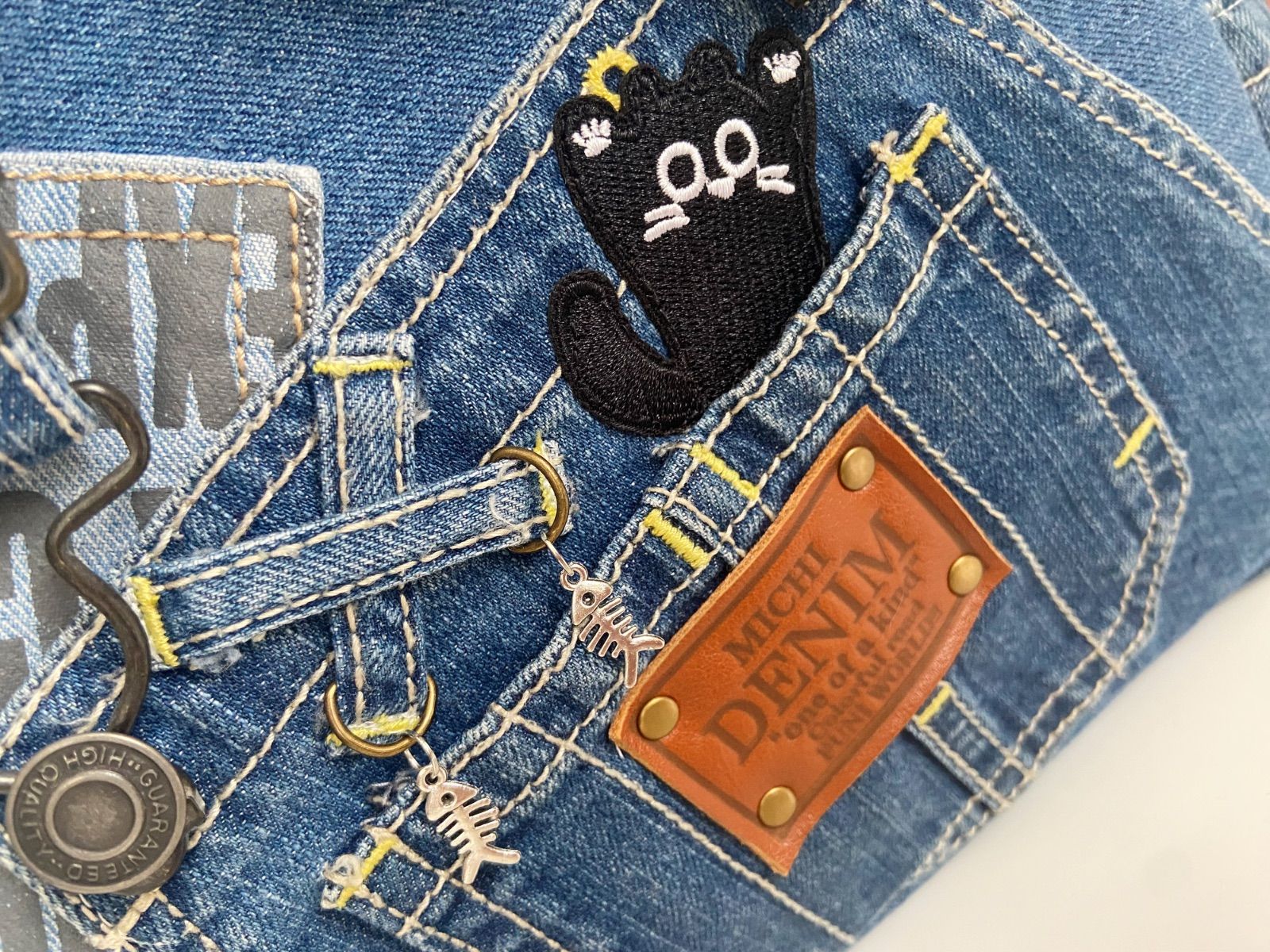 デニムリメイクバックS パールデニム×猫 デニムリメイクバックS パールデニム×猫