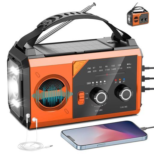 20000 mAhバッテリー付き 防災ラジオ充電式5 V 3 Aスマホに快速充電 防災ライトBluetooth付き防災ライト オレンジ