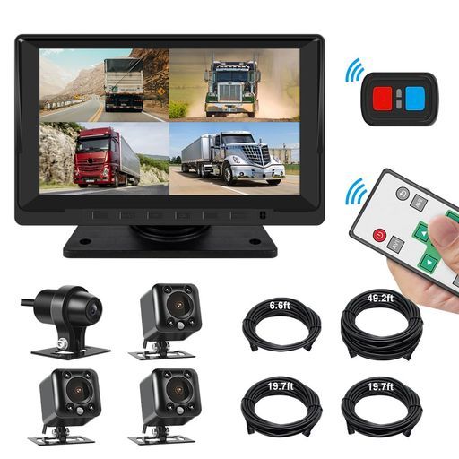 Motocamバックカメラモニターセット録画機能付き バックモニター7インチIPSモニター4台AHDカメラ搭載サイドカメラ画面分割表示機能ループ録画自動録画連動機能ガイドライン12 V|24 V|36 V…