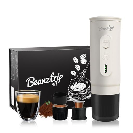 BeanzTrip ビーンズトリップ H 02 PROポータブル電動エスプレッソメーカー小型コーヒーマシンネスプレッソカプセルのオリジナルポッドと挽いたコーヒーに対応ミニトラベルサイズキャンプハ…
