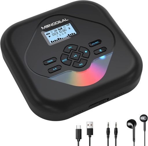 プレーヤーポータブルBluetoothスピーカー内蔵超軽量ASP防振搭載音飛び防止5 EQエフェクトA-Bリピートプログラム再生32 GBTFカード対応CD|MP 3再生AUX 3.5 mmイヤホン付語学学習