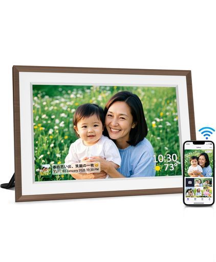 FANGORデジタルフォトフレームWi-Fi 10.1インチ1280*800解像度32 GB内蔵SDカード拡張可写真|動画|天気予報スライドショー 敬老の日初心者向けブラウン木目フレーム