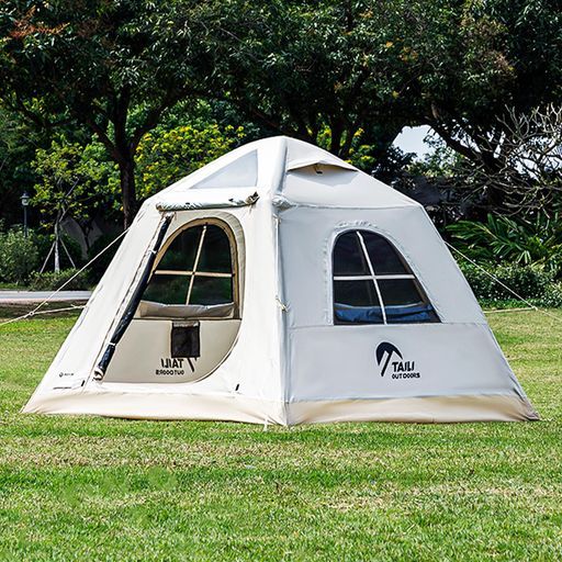 TAILIドームテント2人用インフレータブルキャンプテントツーリングドームポンプ付き軽量大空間大人用防水収納袋付き設営簡単折り畳み式自立式通気防風ベージュ