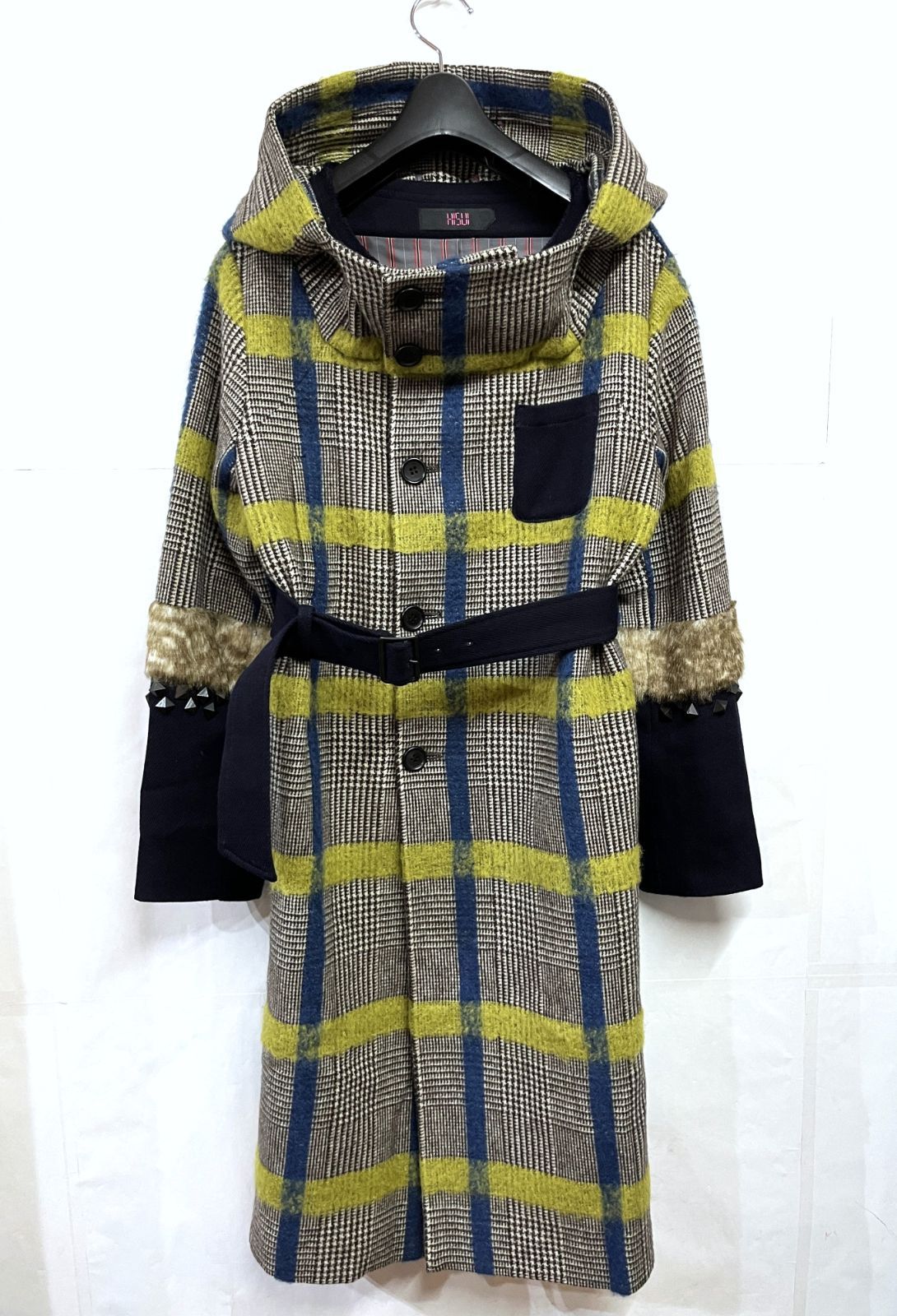 HISUI｜ヒスイ ノーカラー チェック ウールコート