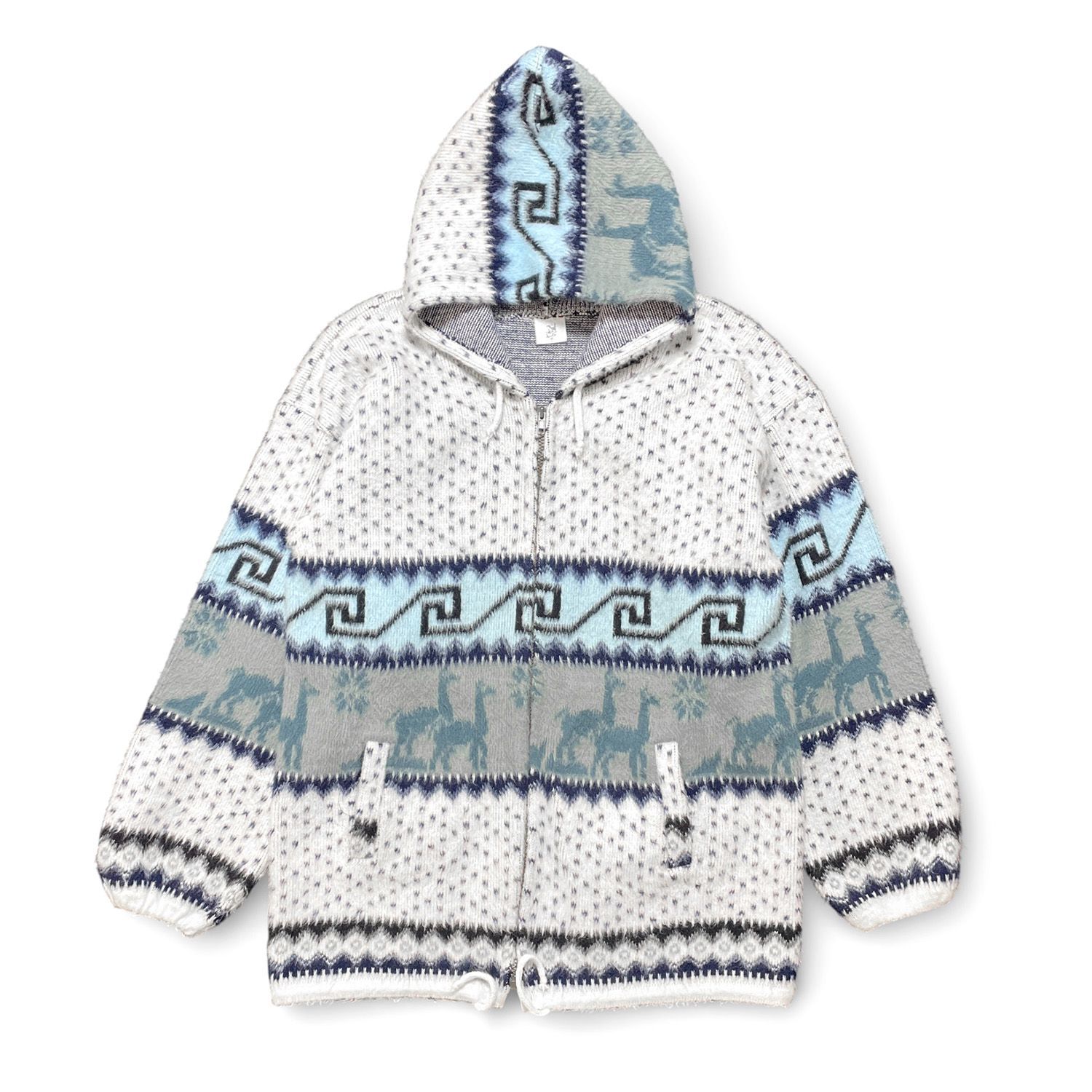 USA 古着 エクアドル製 ヴィンテージ ジップアップ フーディー アクリル パーカ ラマ ネイティブ メンズM オリエンタルパーカ AK 0370